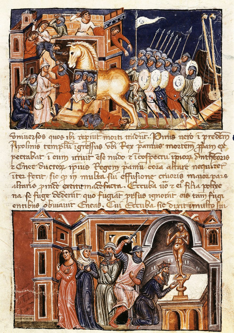 Asalto a la ciudad de Troya, miniatura de la "Historia destructionis Troiae" de Guido delle Colone (c. 1210- c. 1287) de Jacome Cromberger