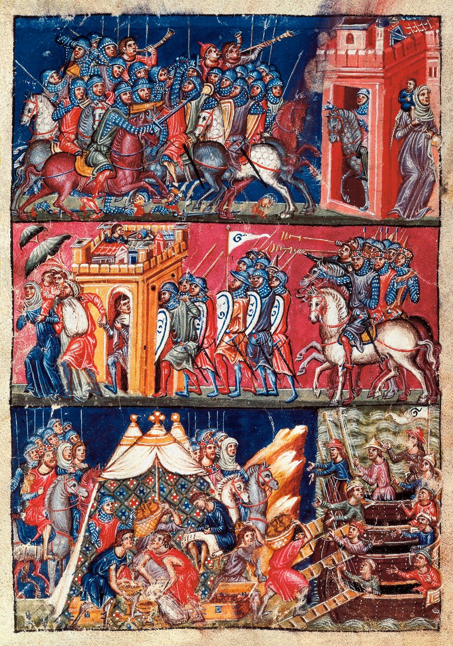 El primer saqueo de Troya. Miniatura pintada de la Historia destructionis Troiae de Jacome Cromberger