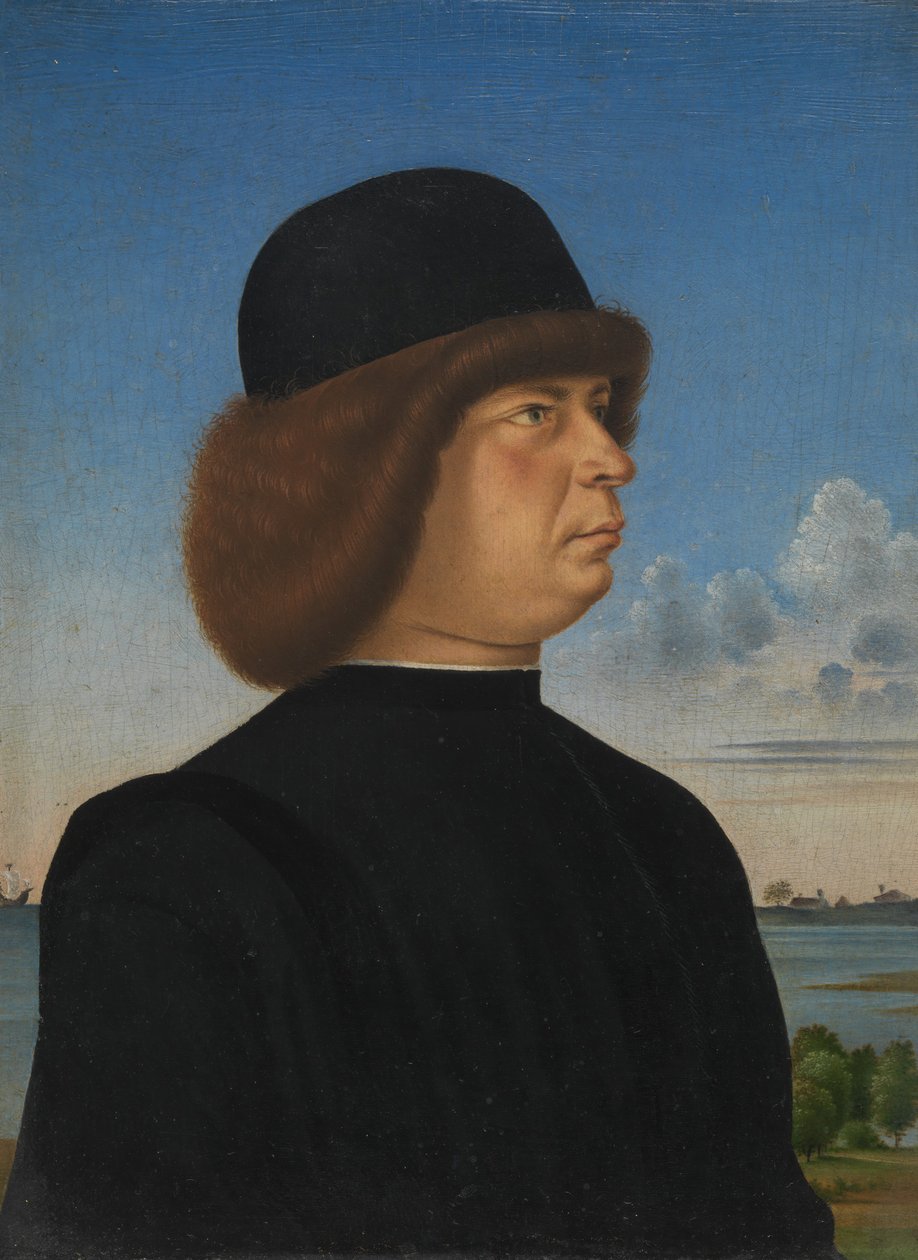 Retrato de Alvise Contarini, reverso Un corzo atado de Jacometto Veneziano