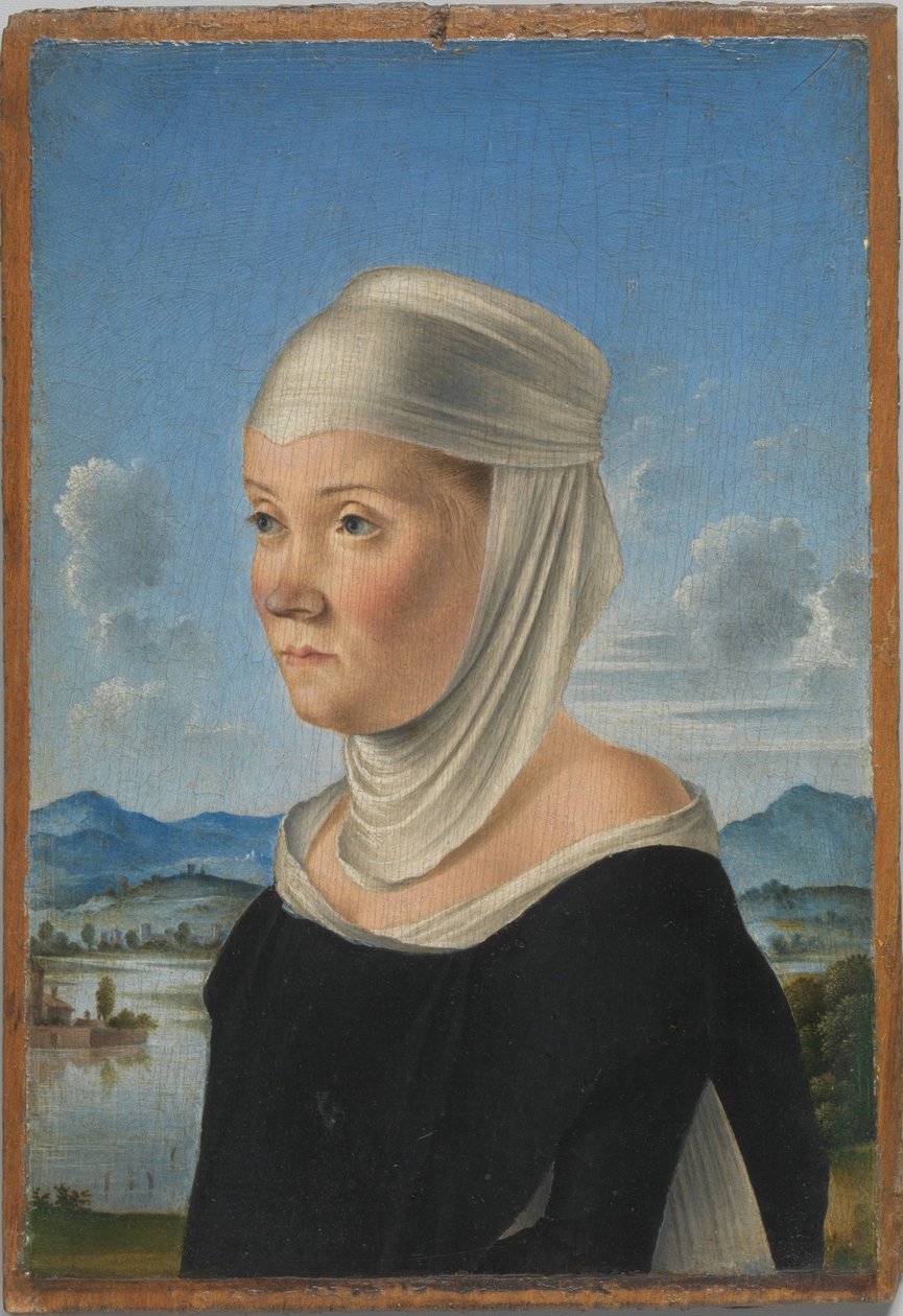 Retrato de mujer, posiblemente una monja de San Secondo; (verso) Escena en grisalla de Jacometto Veneziano