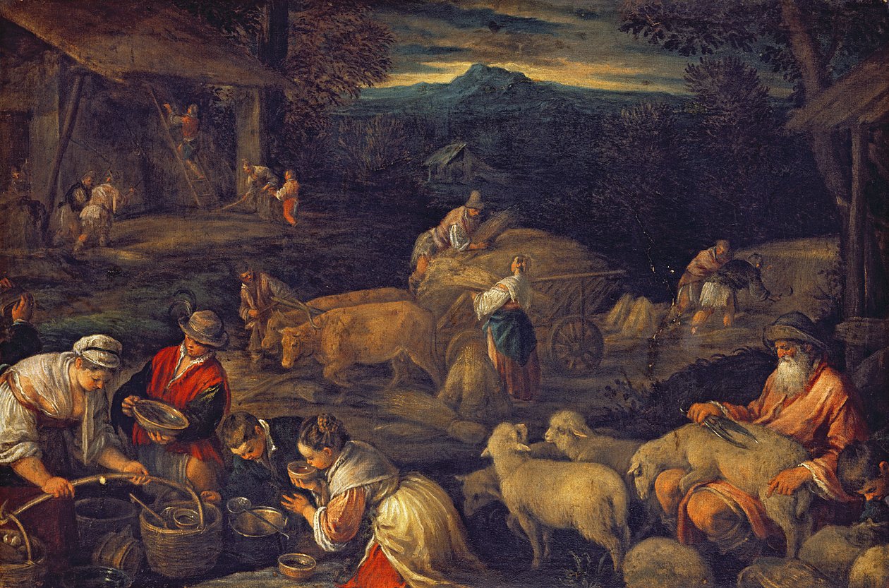 Interior de granja o esquila de ovejas de Jacopo Bassano