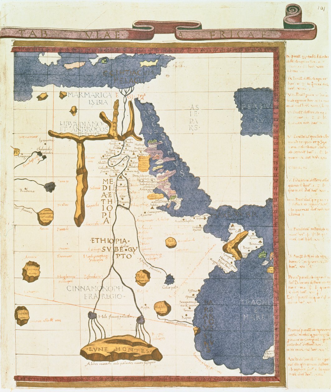 Mapa que muestra Egipto a Etiopía, del manuscrito de Ptolomeo, c.1470, ilustración de 