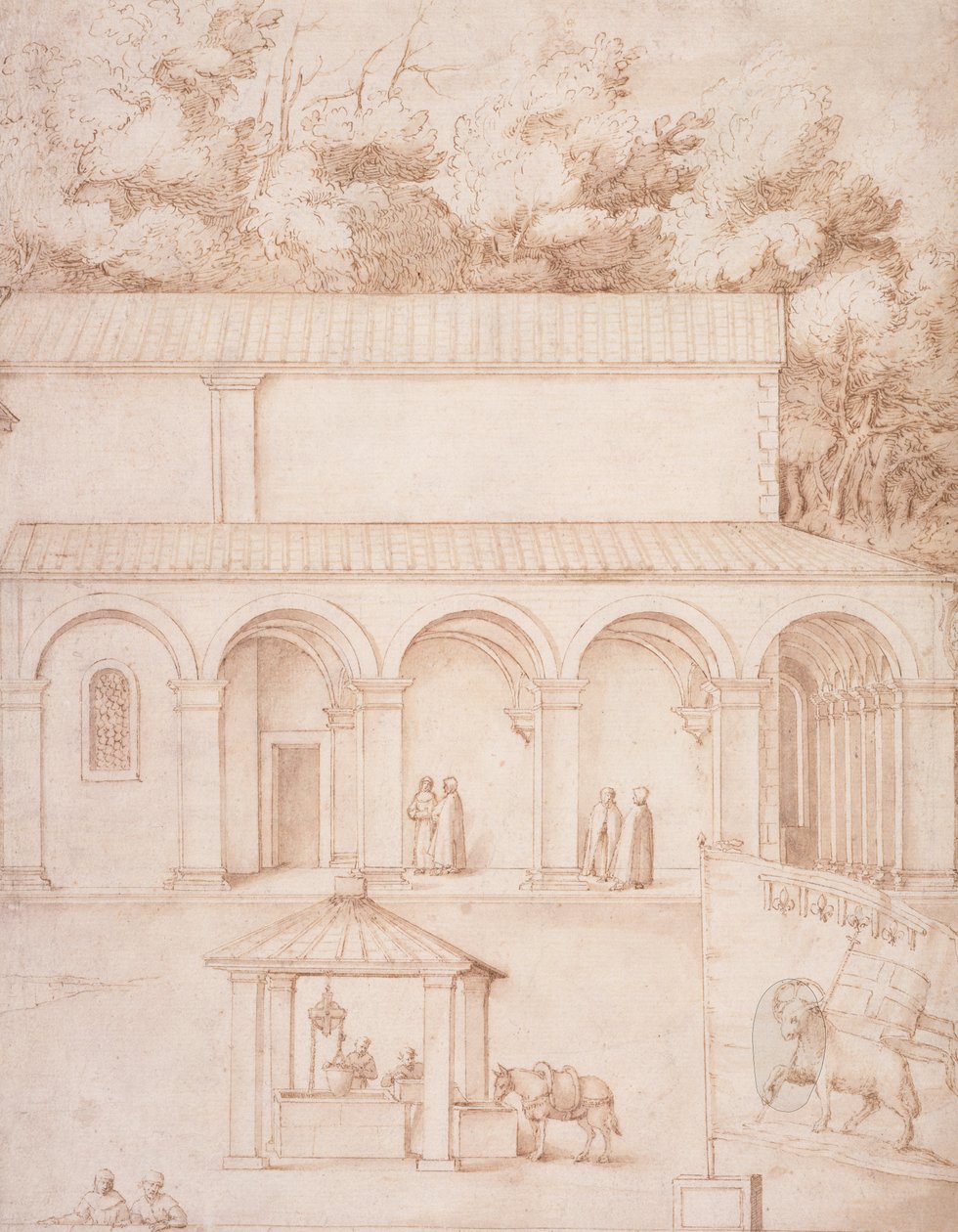 Vista del Monasterio de La Verna, El Patio y El Pozo, c.1607-12 de Jacopo Ligozzi