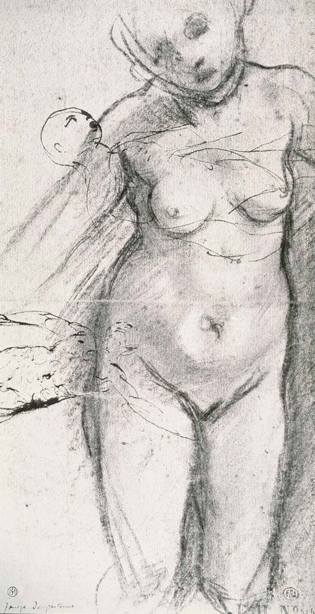 Estudio de una mujer desnuda de rodillas de Jacopo Pontormo