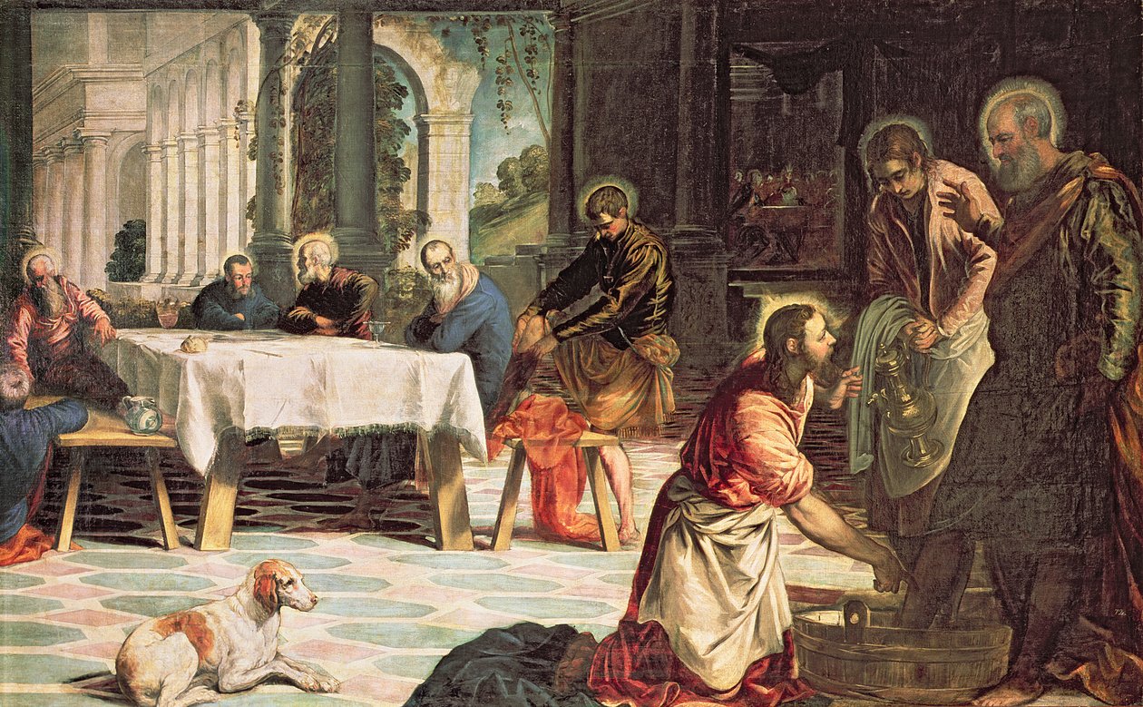 Cristo lavando los pies de los discípulos (detalle), c.1547 de Jacopo Robusti Tintoretto