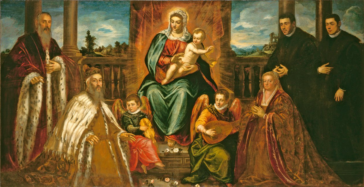 El Dogo Alvise Mocenigo y su familia ante la Virgen y el Niño, c.1573 de Jacopo Robusti Tintoretto