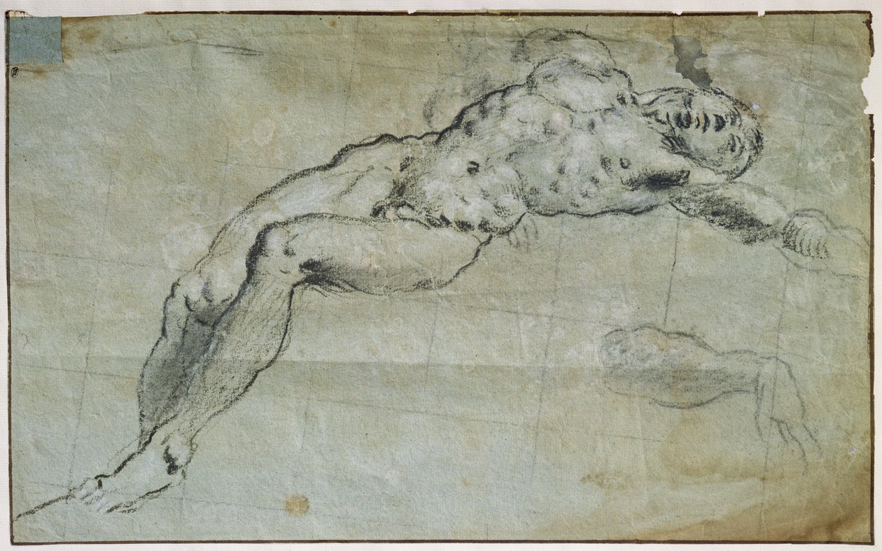 Estudio para el cuerpo de San Jorge (carboncillo sobre papel) de Jacopo Robusti Tintoretto
