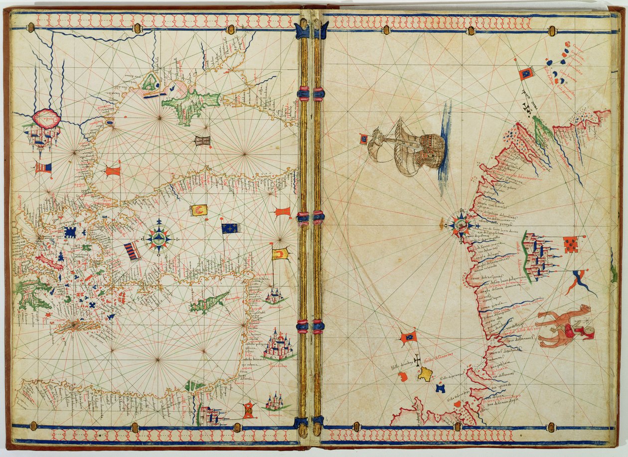 Ms Ital 550.0.3.15 fol.4v-5r Mapa de la Costa y las Islas del Mediterráneo Oriental, de las 