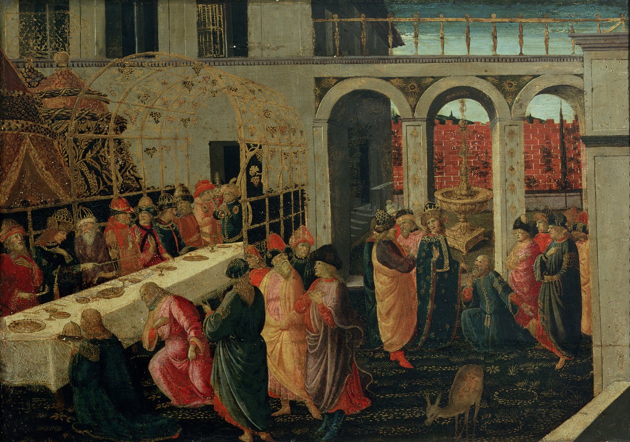 El banquete de Asuero de Jacopo del Sellaio