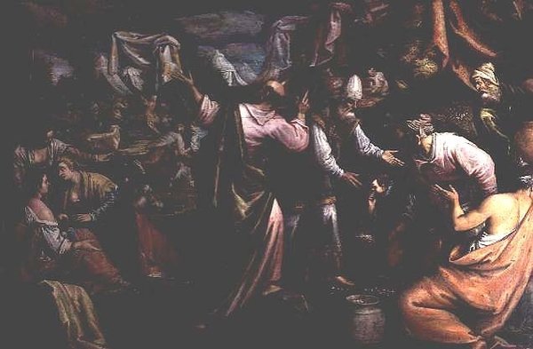 Maná en el desierto de Jacopo Bassano