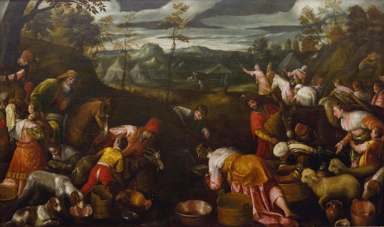 Moisés golpeando la roca para sacar agua de Jacopo Bassano