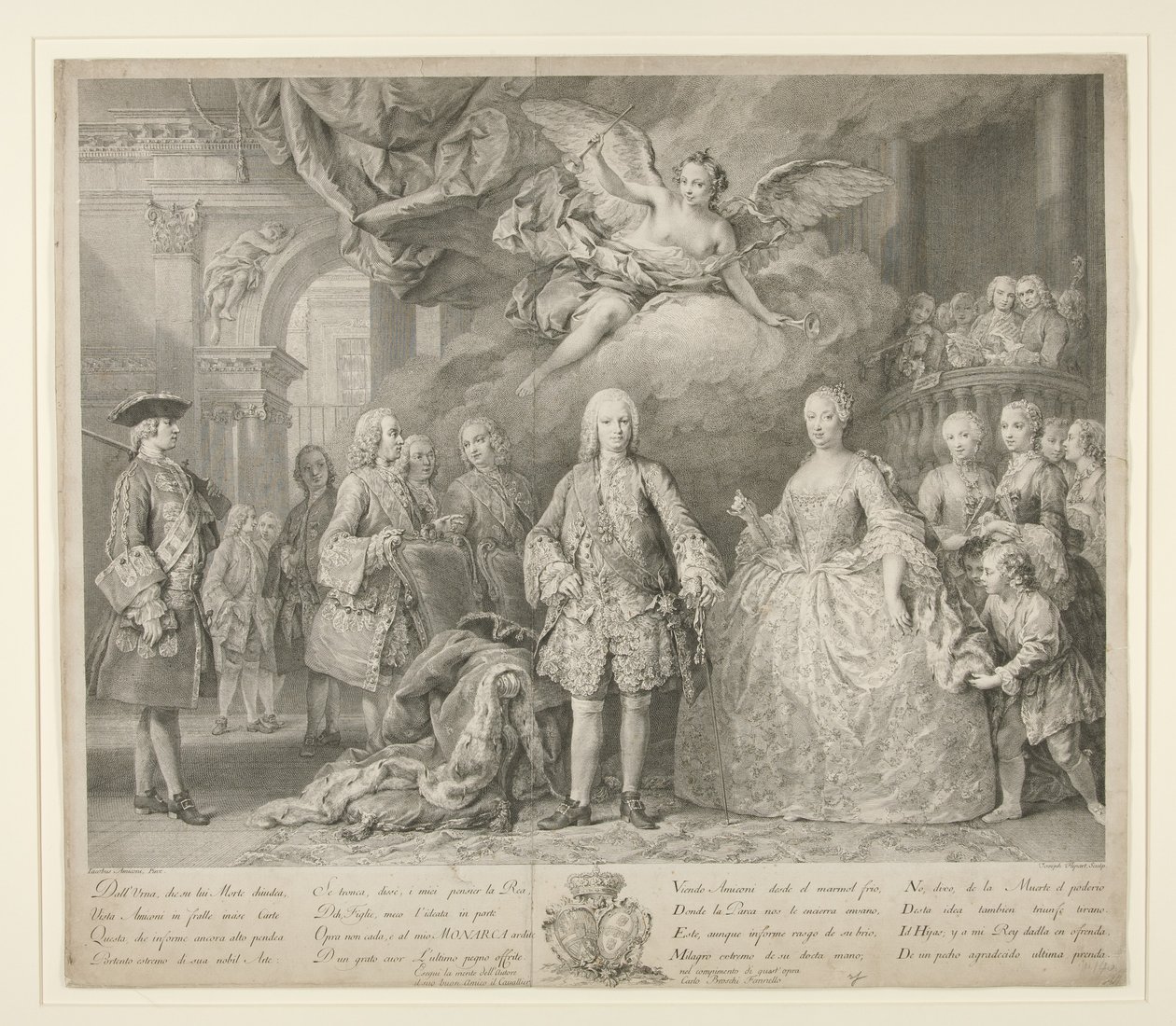 Fernando VI y su reina María Bárbara de Braganza con Scarlatti y el célebre castrato italiano Farinelli de Jacopo (after) Amigoni