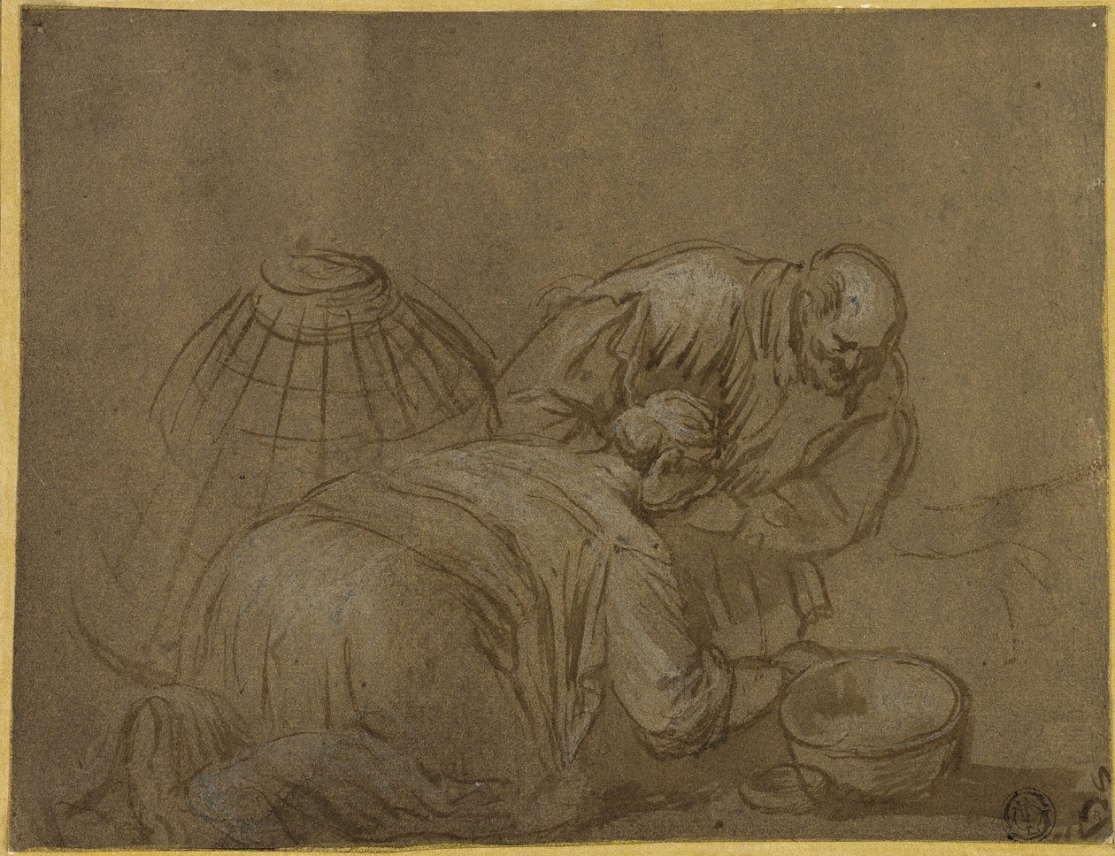 Pareja de campesinos mirando en una cesta de Jacopo Bassano