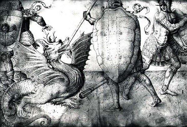 Guerreros luchando contra un dragón, c.1450 de Jacopo Bellini