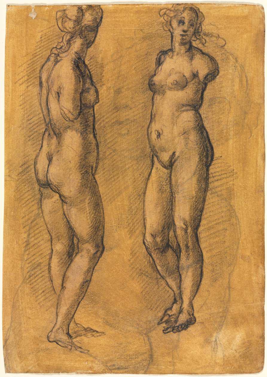 Copia de una estatua antigua de una mujer de pie (dos vistas), sobre un boceto de un putto de Jacopo Chimenti