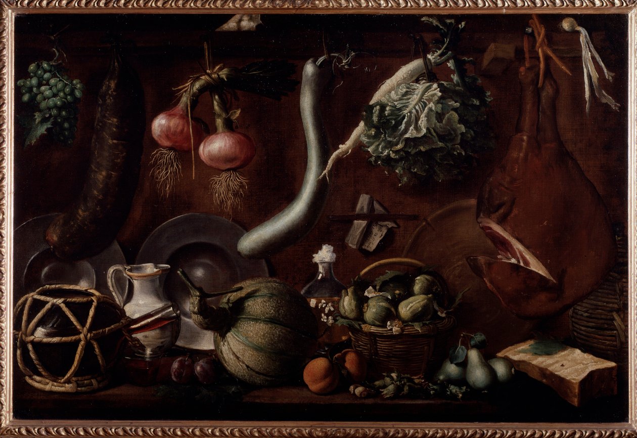Aparador con vajilla y comida de Jacopo Chimenti Empoli
