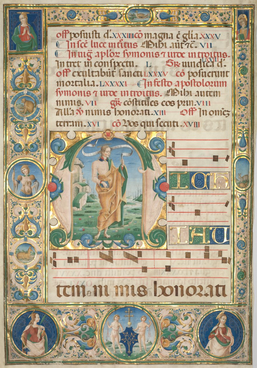 Hoja de un gradual: inicial (M) con San Andrés (recto) de Jacopo Filippo d
