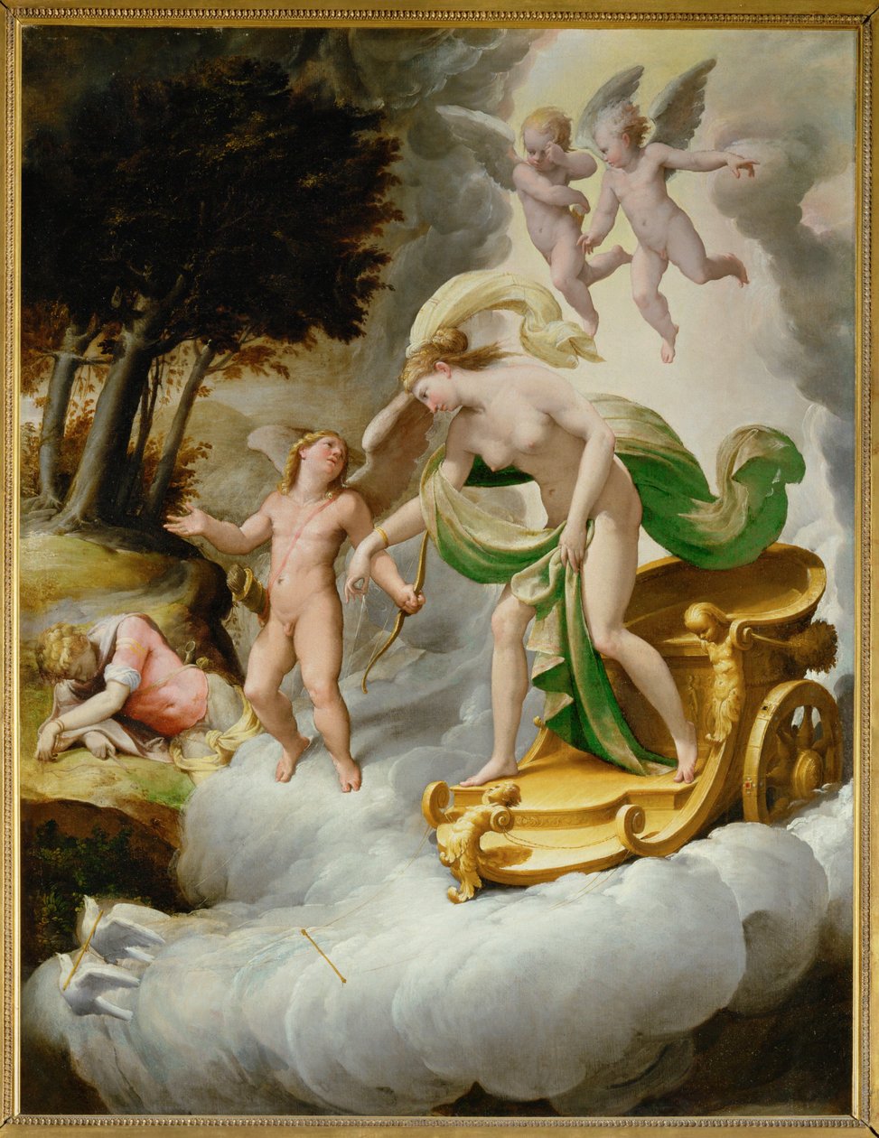 Venus guiada por Amor hacia el muerto Adonis ... de Jacopo Ianguidi (1544 c.1573) Bertoia