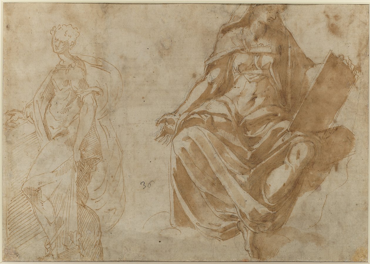 Santa Cecilia y una figura femenina sentada sosteniendo un libro de Jacopo Ianguidi Bertoia