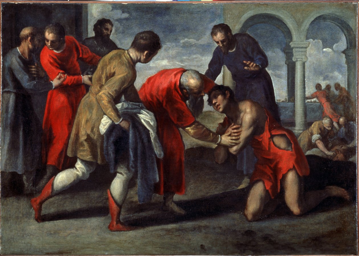 El regreso del hijo pródigo. Pintura de Jacopo Palma el Joven (1544-1628), después de 1600. Óleo sobre lienzo. Arte italiano, estilo manierista. Galería de la Academia, Venecia de Jacopo Il Giovane Palma