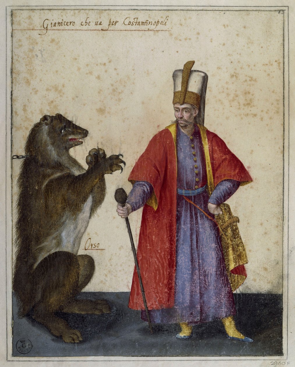 Jenízaro y oso, dibujo de Jacopo Ligozzi (1547-1626) de Jacopo Ligozzi