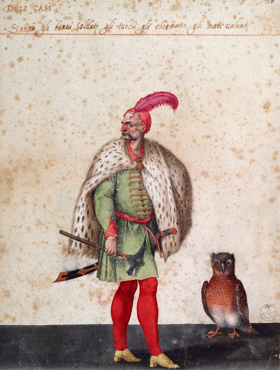 Soldado turco con búho, dibujo por Jacopo Ligozzi de Jacopo Ligozzi