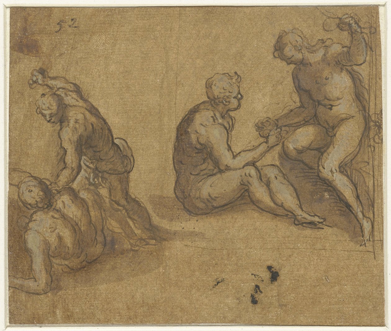 Adán y Eva bajo el árbol y Caín matando a Abel de Jacopo Palma (il Giovane)