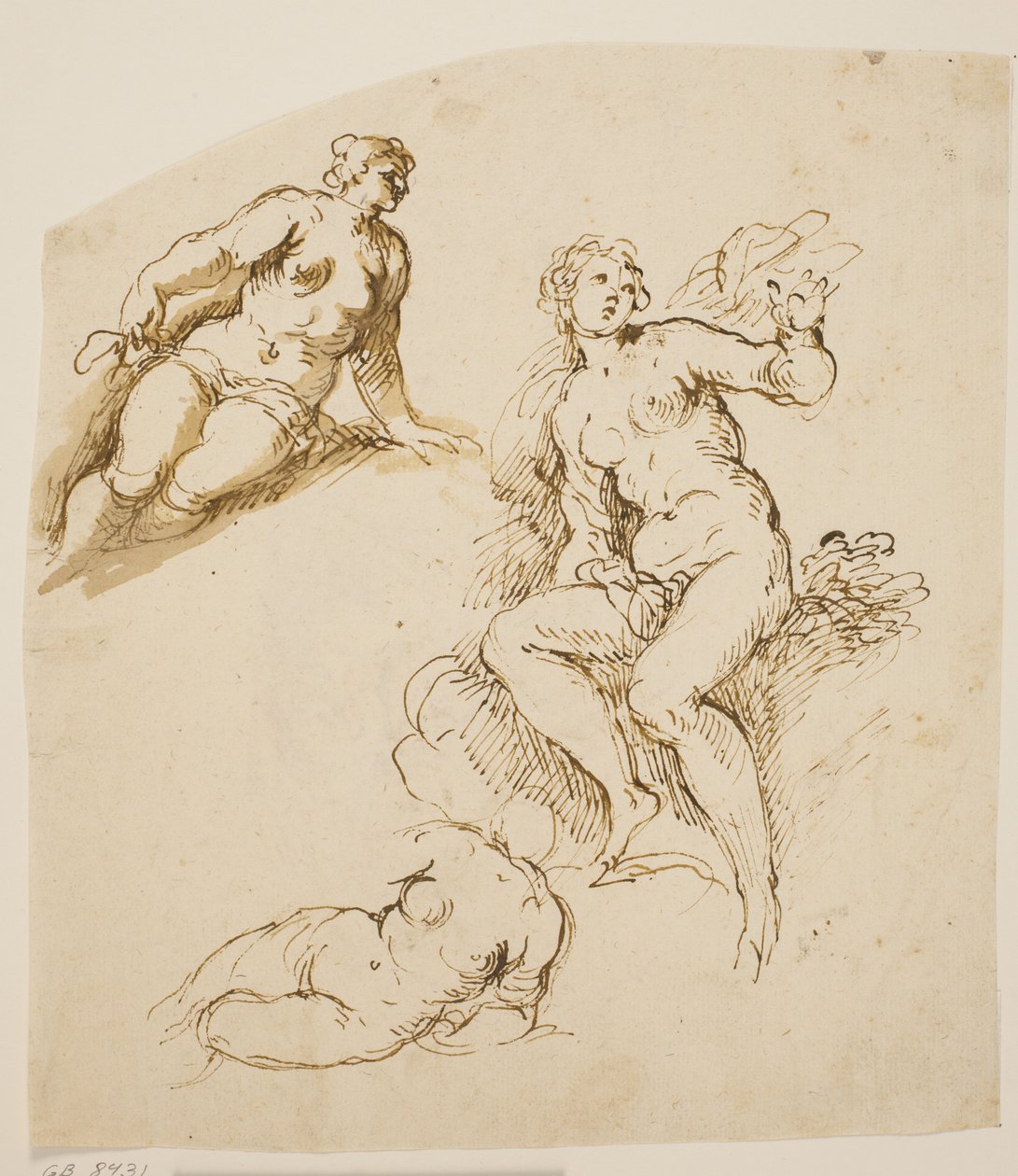 Estudios para una mujer sentada y dos mujeres postradas de Jacopo Palma