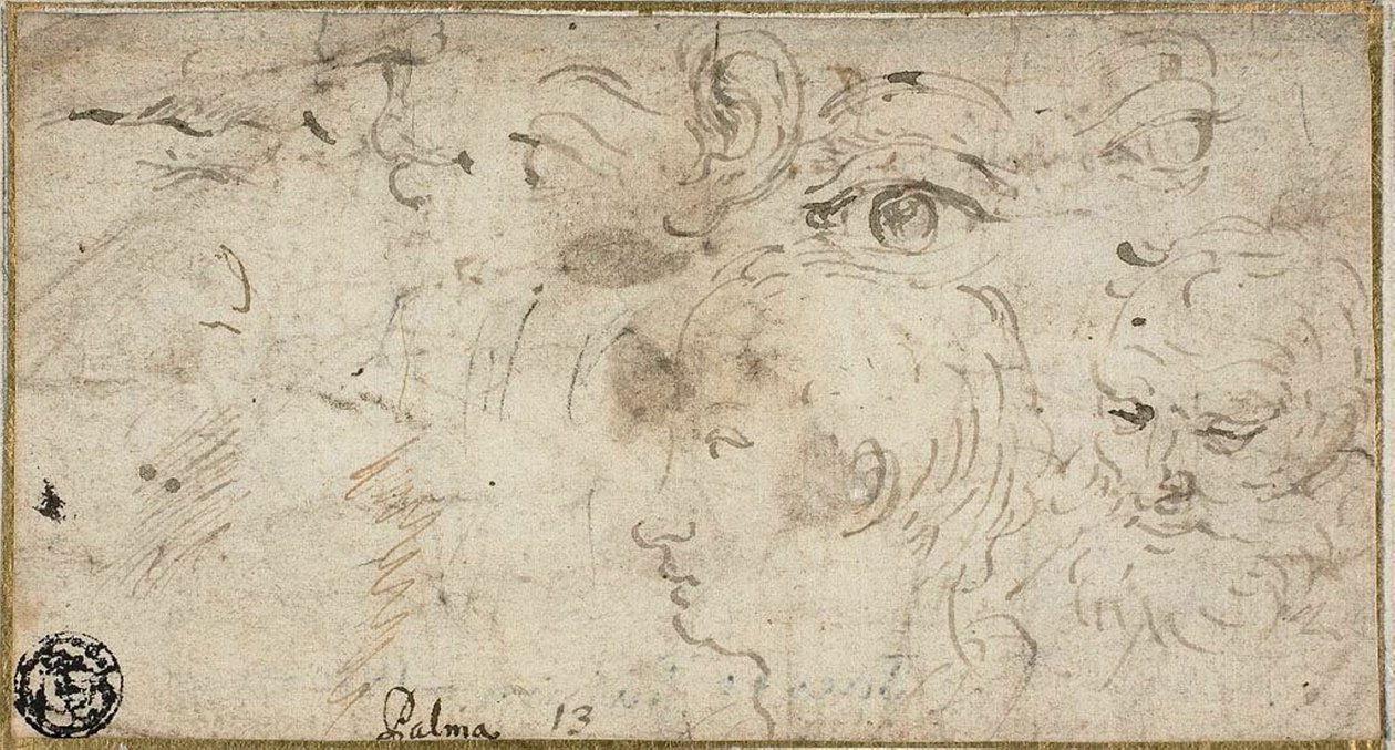 Bocetos de Cabezas, Ojos, Oreja y Boca de Jacopo Palma il Giovane