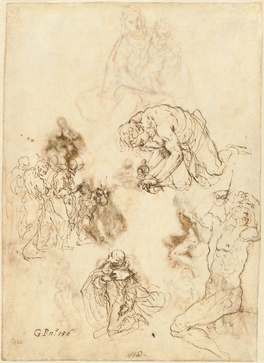 Estudios de Cristo sanando al ciego, San Felipe Benizzi y San Sebastián de Jacopo Palma il Giovane