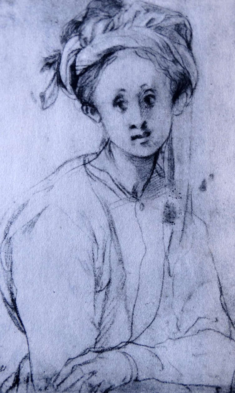 Dibujo a la tiza titulado "Estudio de una joven" de Pontormo de Jacopo Pontormo