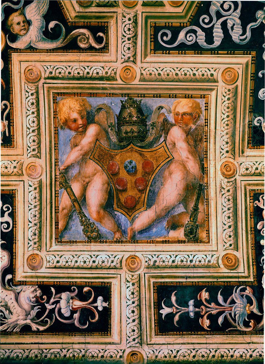 Putti y escudo de armas del Papa León X (1475-1521) de Jacopo Pontormo