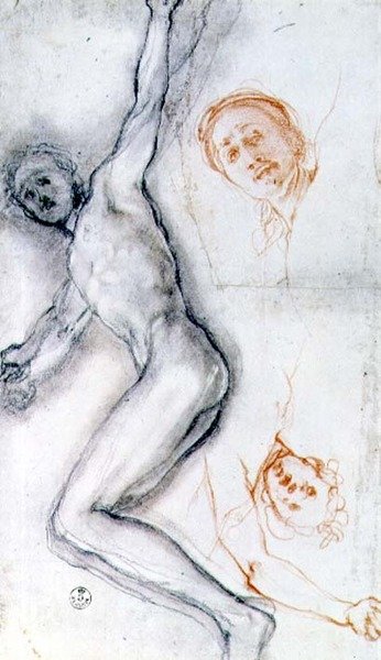 Estudio de Cristo clavado en la cruz, la cabeza ensayada dos veces de Jacopo Pontormo