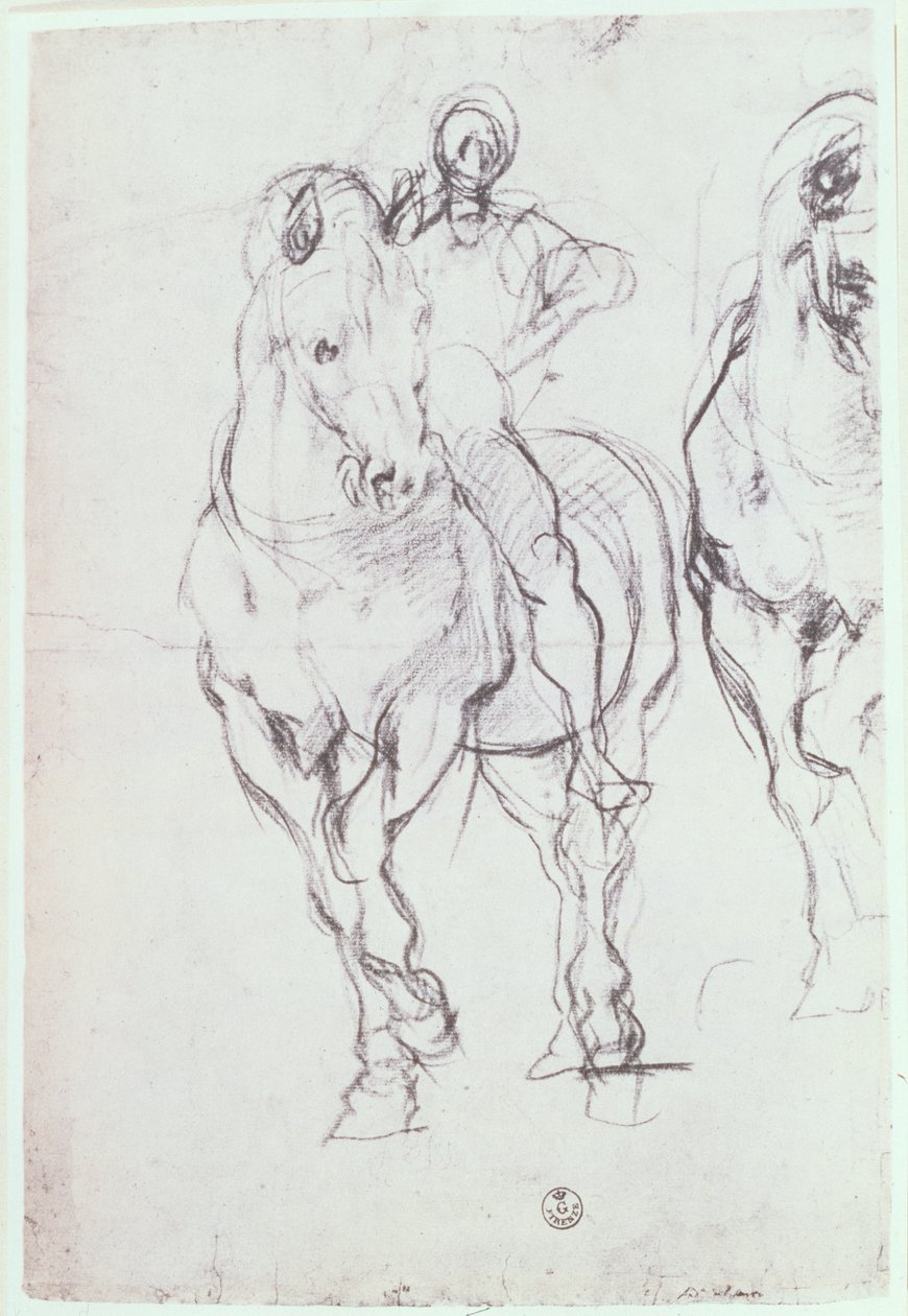 Estudio de un jinete para Los israelitas saciando su sed en el desierto de Jacopo Pontormo