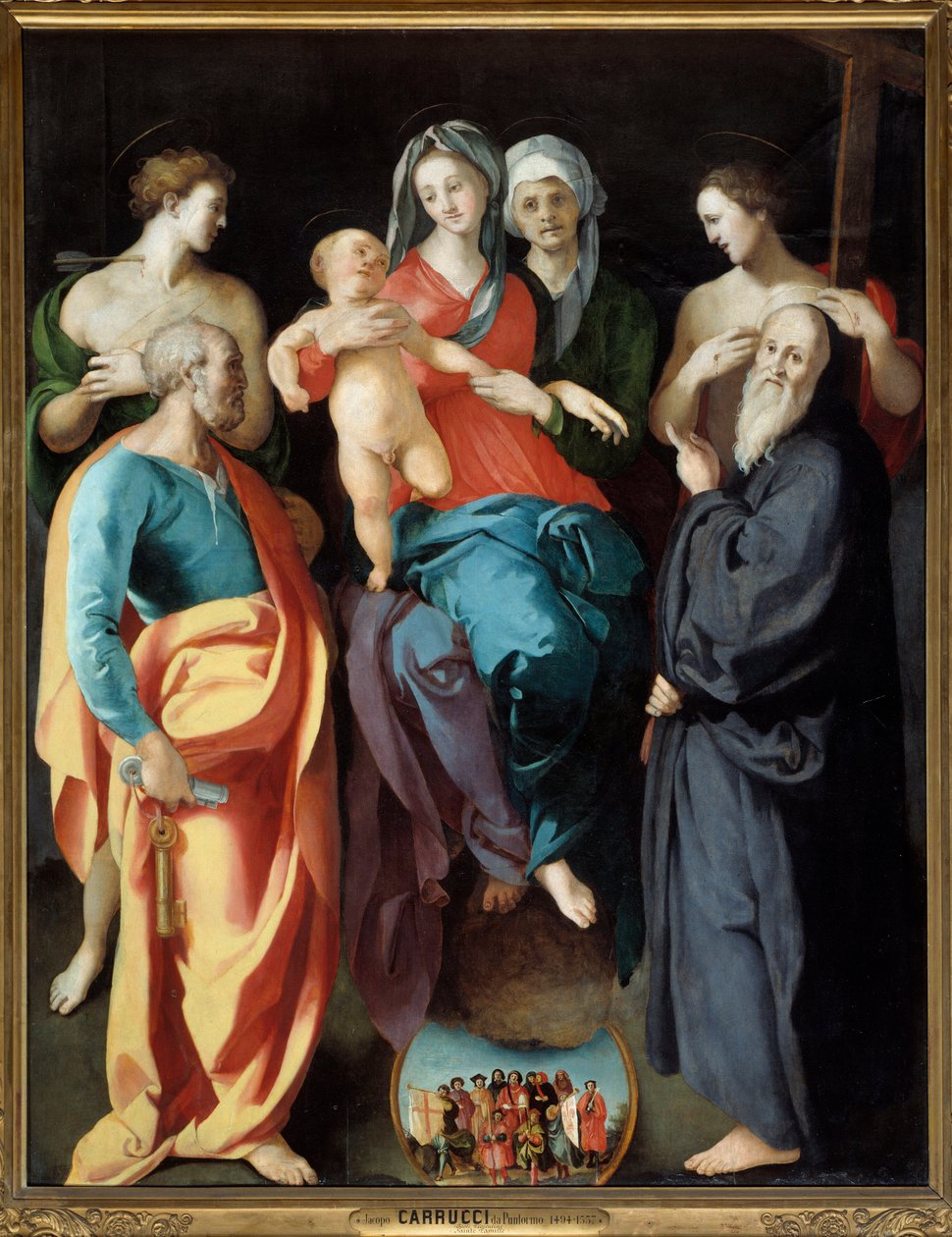La Virgen con el niño, Santa Ana y cuatro santos: San Sebastián, Pedro, Benito de Nursia y el Buen Ladrón (también llamado San Dimas) de Jacopo Pontormo