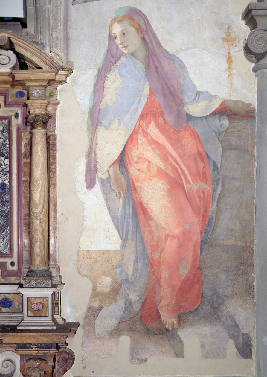 La Visitación, detalle de Isabel a la derecha del altar de Jacopo Pontormo