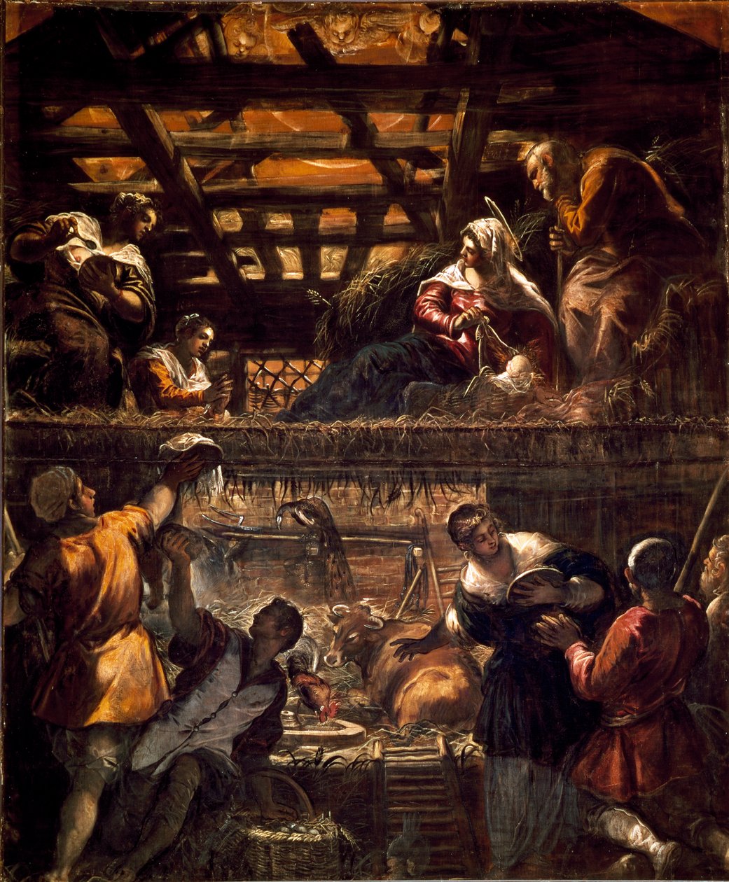 Pinturas para la sala grande de la Scuola di San Rocco (paredes): Adoración de los pastores de Jacopo Robusti Tintoretto