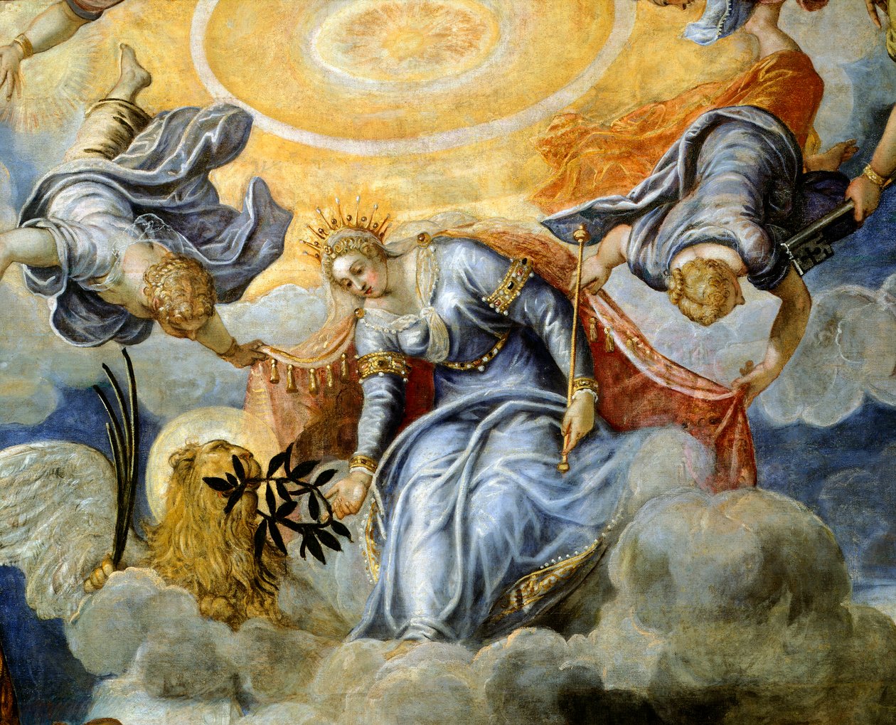 Dogo Niccolo da Ponte recibiendo rama de olivo de Venecia (detalle) de Jacopo Robusti Tintoretto