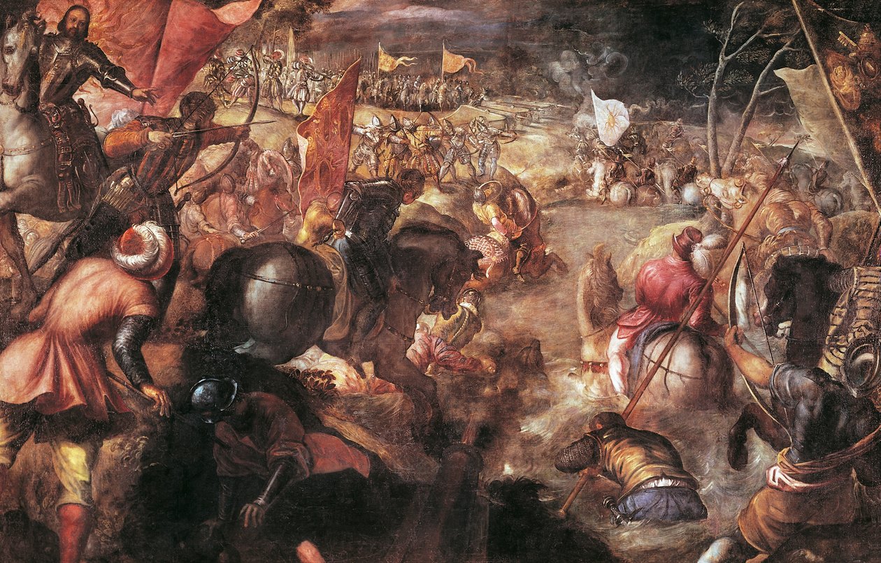 Francesco II Gonzaga luchando en la Batalla de Taro contra Carlos VIII de Francia en 1495 de Jacopo Robusti Tintoretto