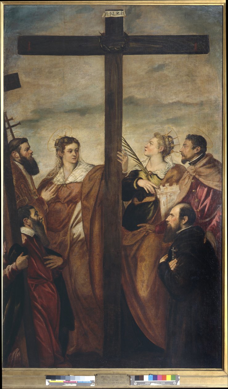 Santos Helena, Bárbara, Andrés, Macario, otro Santo y un devoto adoran la Cruz, c.1560 de Jacopo Robusti Tintoretto