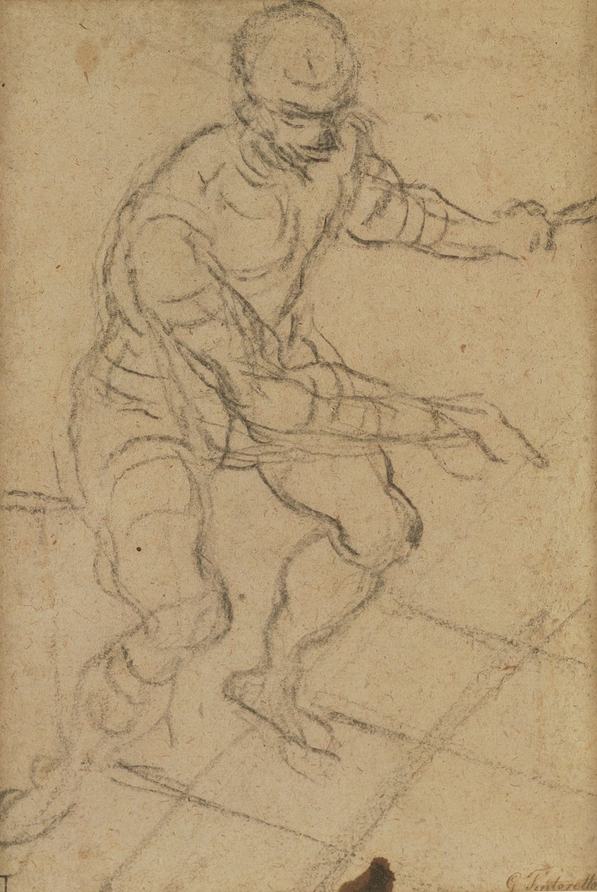 Hombre sentado visto desde arriba (tiza negra sobre papel) (recto) de Jacopo Robusti Tintoretto