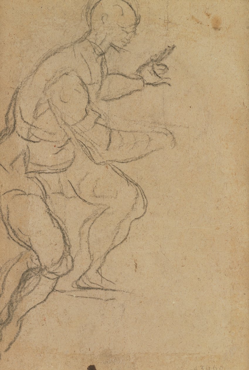 Hombre sentado visto desde abajo (tiza negra sobre papel) (verso) de Jacopo Robusti Tintoretto