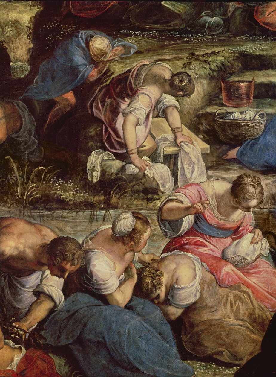 La recolección del maná, detalle central: mujer cosiendo de Jacopo Robusti Tintoretto
