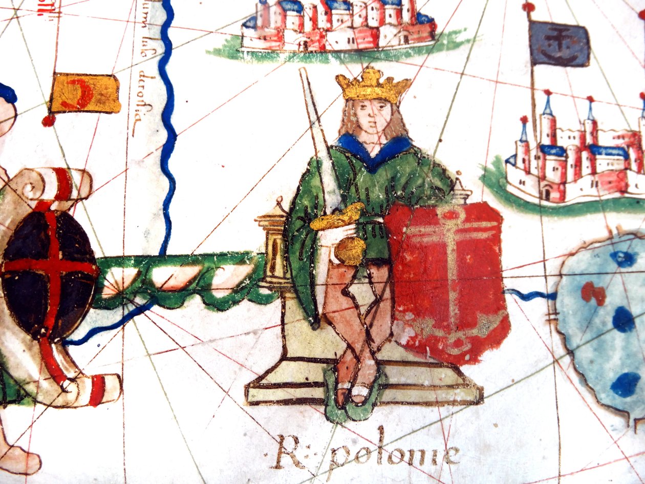(detalle) del Rey de Polonia de un mapa renacentista de Europa, Jacopo Russo (después), 1528 de Jacopo Russo