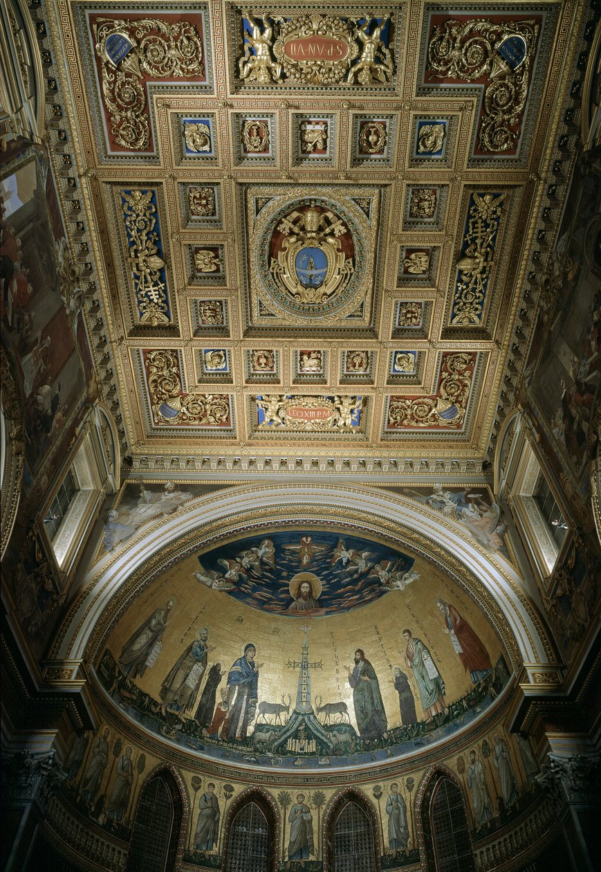 Vista interior del ábside de la Basílica de San Juan de Letrán (San Giovanni in Laterano). Mosaico de Jacopo Torriti y Jacopo da Camerino representando Jerusalén Celeste de Jacopo Torriti