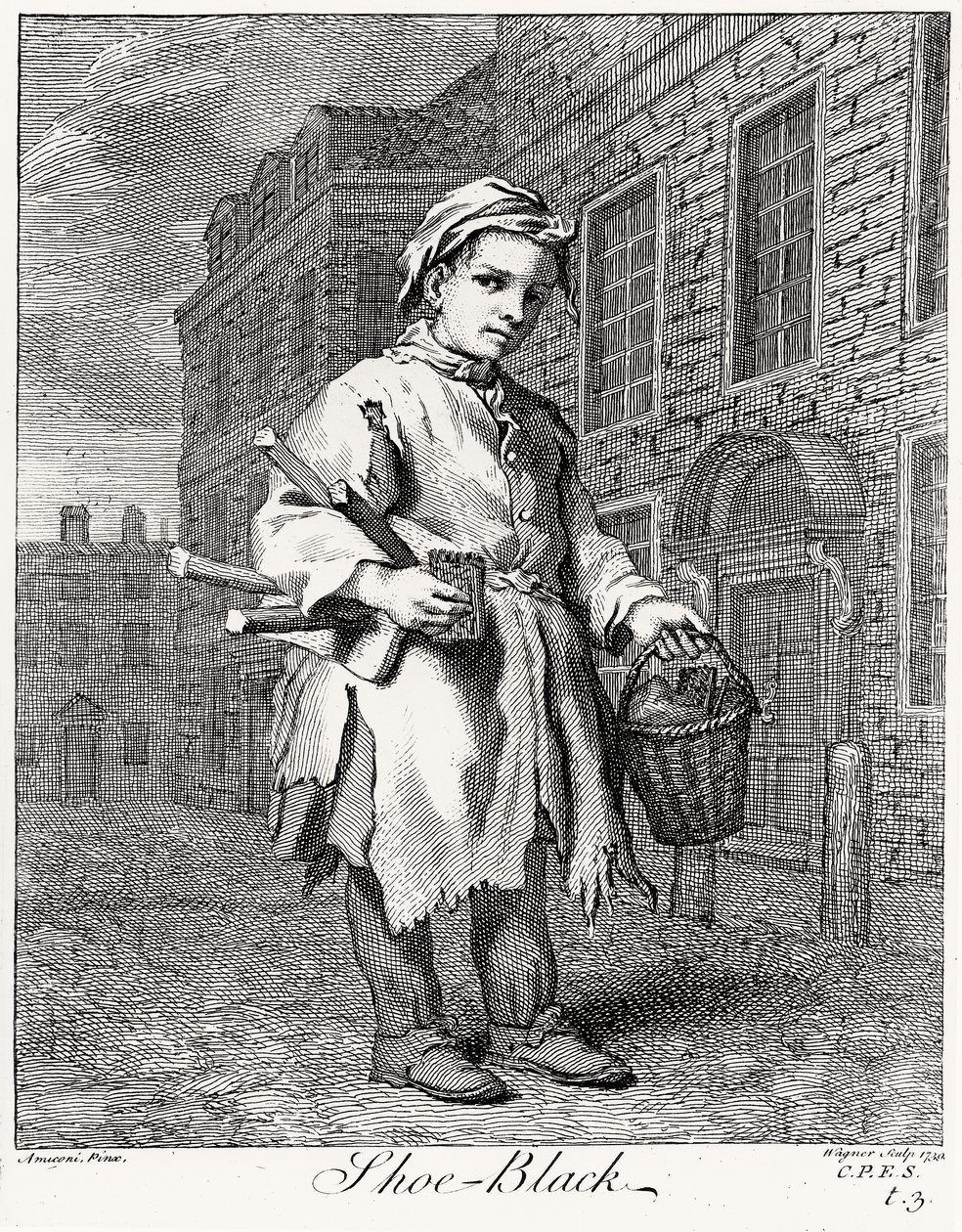 El limpiabotas, grabado por Wagner, 1739 de Jacopo after Amiconi
