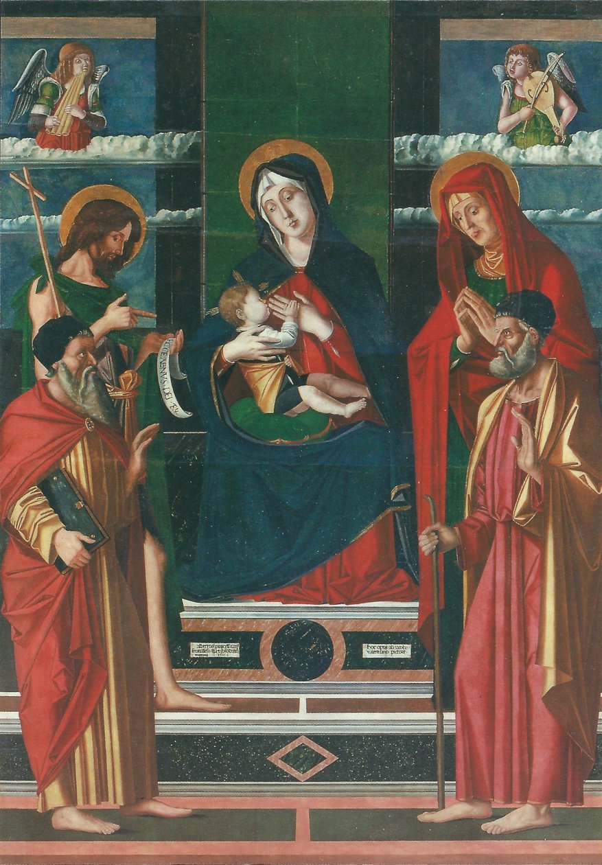 Pala di Jacopo da Valenza Título(s) alternativo(s):   Virgen con el Niño con los santos José, Juan Bautista, Joaquín y Ana de Jacopo da Valenza