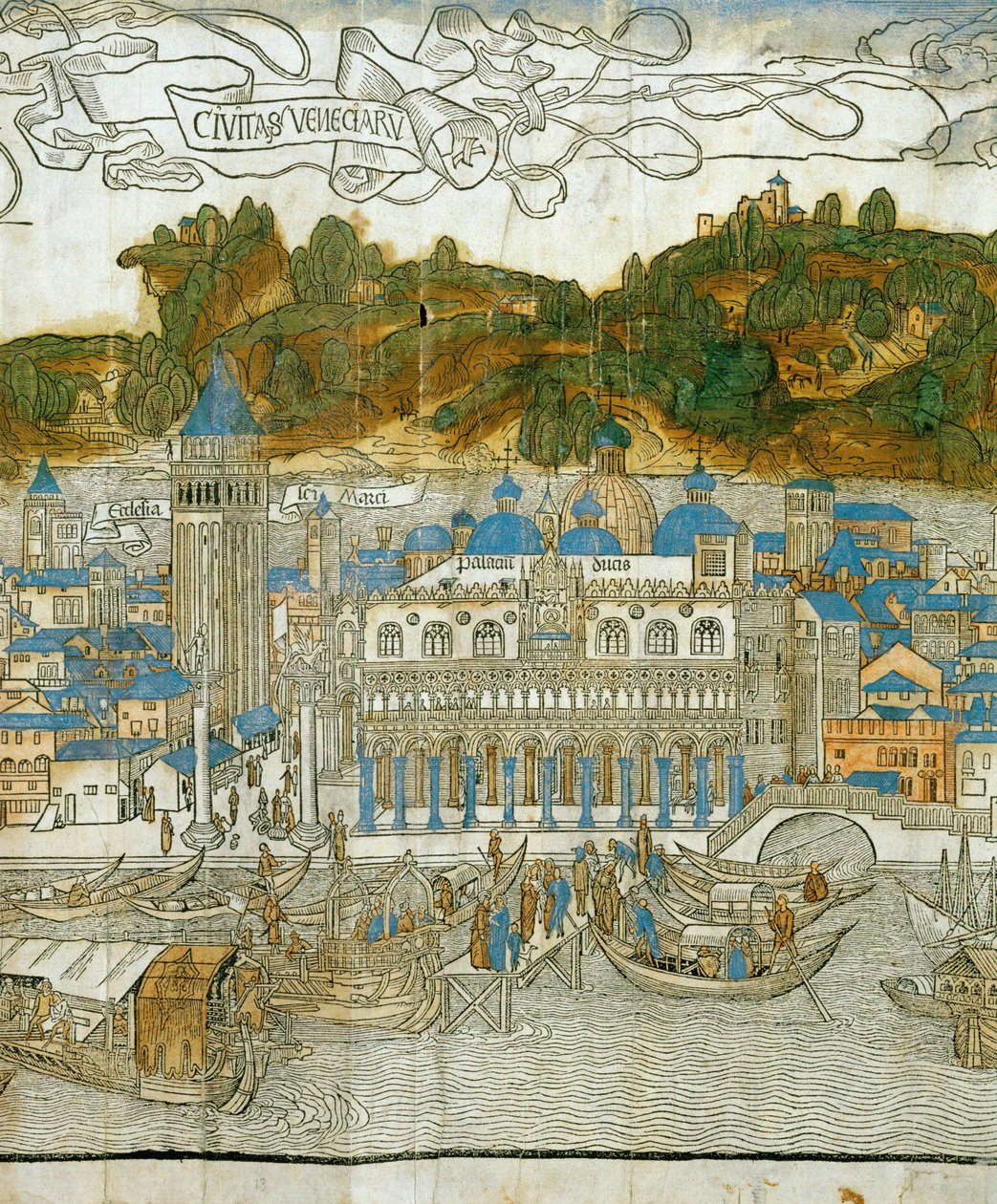 Venecia y el antiguo campanile antes de su destrucción por el terremoto, de Pregrinatio in Terram Sanctam, impreso por primera vez en 1486 ... (xilografía) de Jacopo de