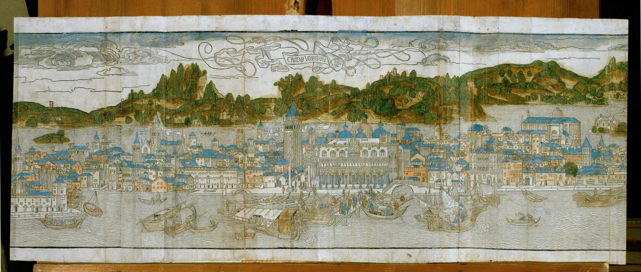 Venecia con la plaza de San Marcos, el palacio Ducal y el antiguo campanario ... (xilografía) de Jacopo de