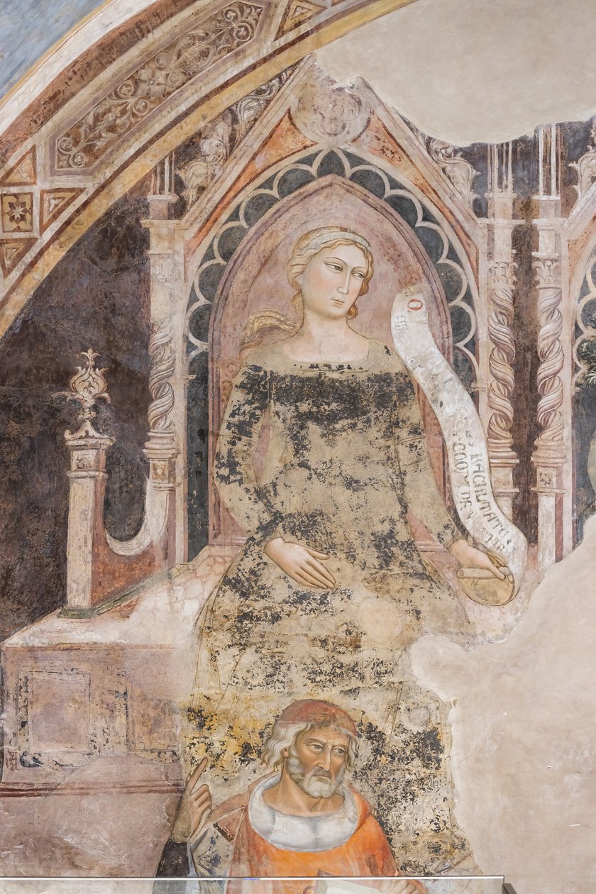 Alegoría de la Retórica, debajo de su representante ideal, probablemente Isócrates o Demóstenes (fresco) de Jacopo di Cione